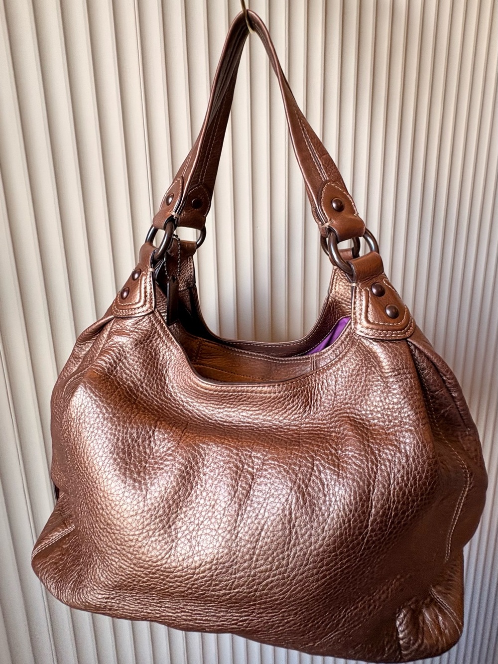 Coach Madison Brown Pebbled Leather Shoulder Bag - Picture 4 of 8